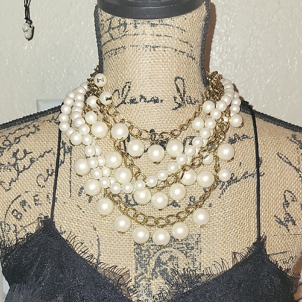 Kate Spade White and Gold Pearl Layered Necklace